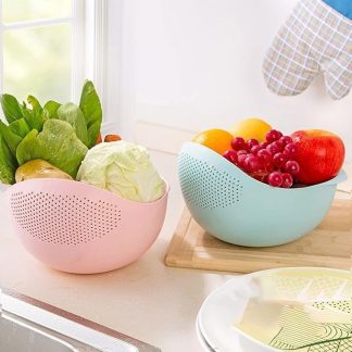 2Pc Rice Fruit Vegetable Basket Drain Bowl Washer Strainer (Copy)
